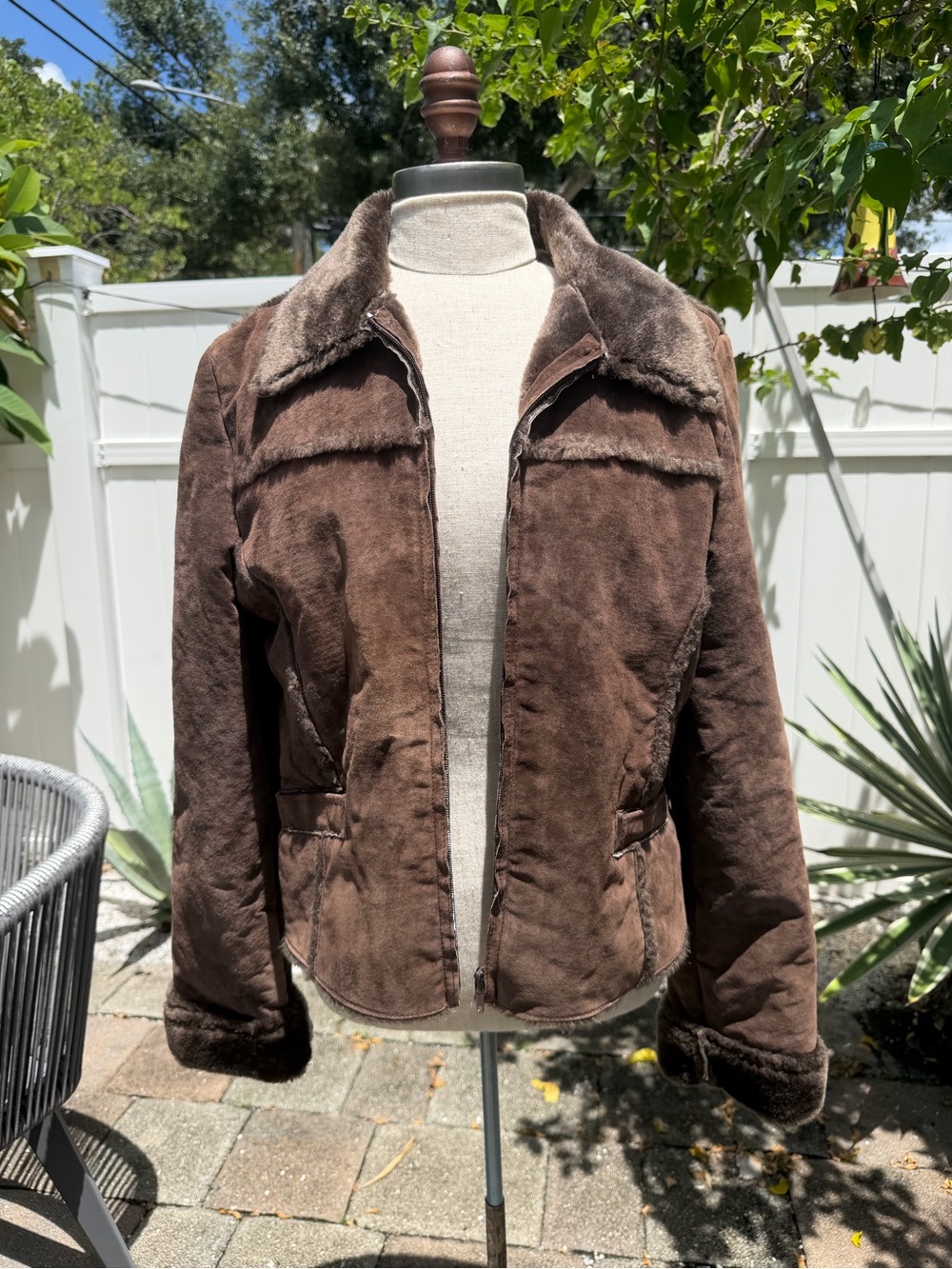 y2k Brown Genuine Suede Faux-Shearling Jacket - Women